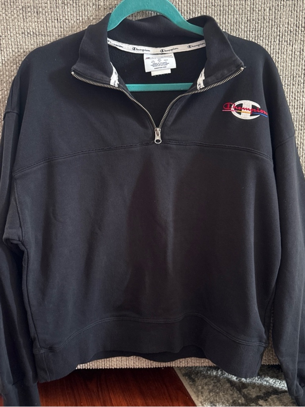 Champion Black Half-Zip Pullover with Red Embroidered Logo